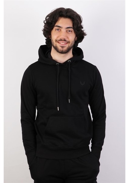 Erkek Kapüşonlu Siyah Sweatshirt
