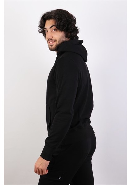 Erkek Kapüşonlu Siyah Sweatshirt
