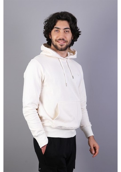 Erkek Kapüşonlu Ekru Sweatshirt