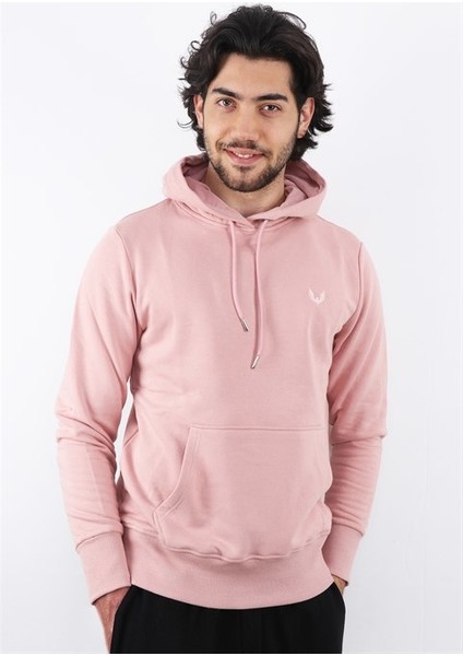 Erkek Kapüşonlu Pembe Sweatshirt