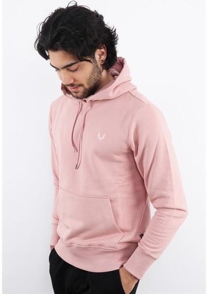 Erkek Kapüşonlu Pembe Sweatshirt