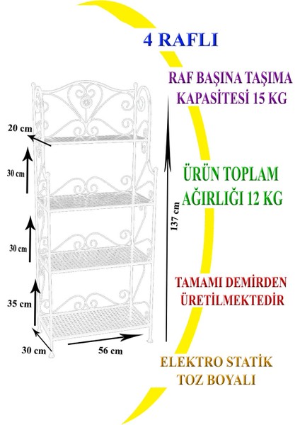 4 Katlı Çok Amaçlı Raf Beyaz