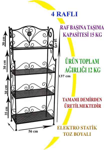 4 Katlı Çok Amaçlı Raf Siyah