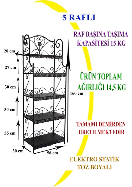 5 Katlı Çok Amaçlı Raf Siyah