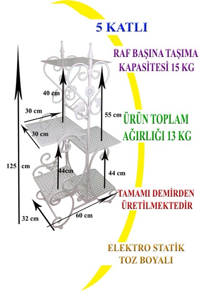 Çiçeklik 5 Katlı Beyaz