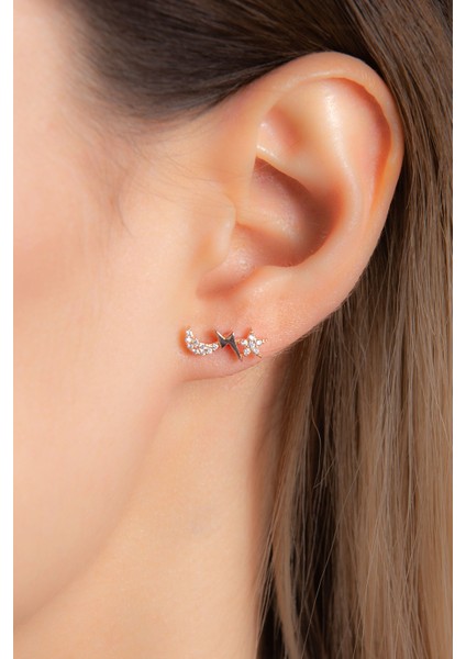 Ay Yıldız Küpe 925 Ayar Gümüş Zirkon Taşlı Rose Küpe fiyatları