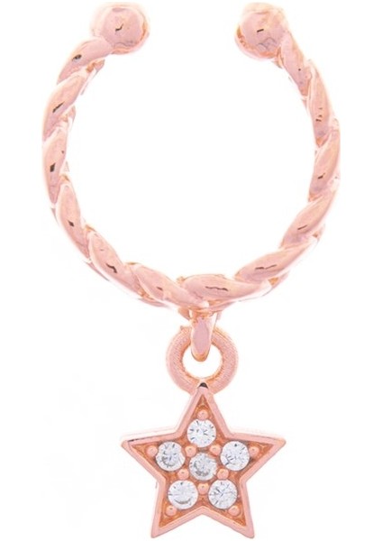 Yıldızlı 925 Ayar Gümüş Kıkırdak Rose Küpe