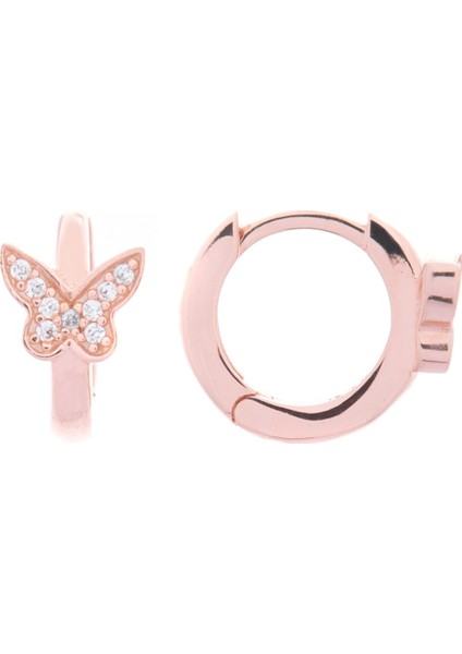 Halka Kelebek Rose 925 Ayar Gümüş Zirkon Taşlı Küpe