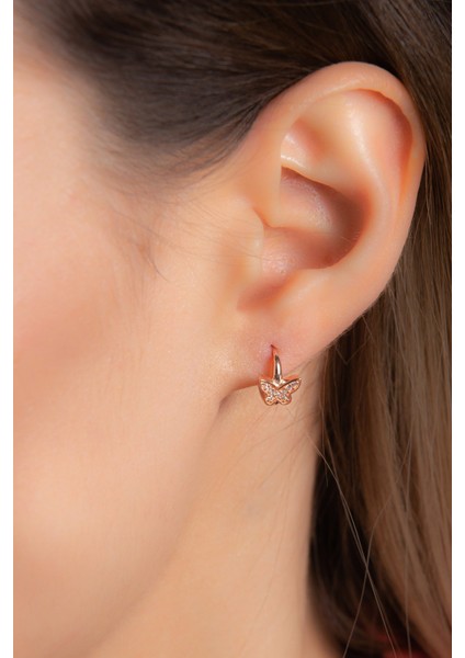 Halka Kelebek Rose 925 Ayar Gümüş Zirkon Taşlı Küpe fiyatları