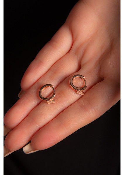 Halka Kelebek Rose 925 Ayar Gümüş Zirkon Taşlı Küpe fırsatları