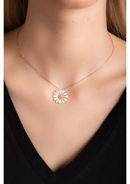 Lazer Mineli Zirkon Taşlı 925 Ayar Gümüş Papatyalı Rose Kolye fiyatları