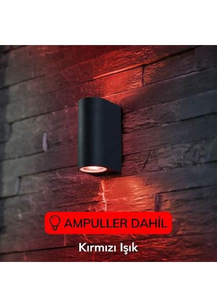 Dekoratif Çift Yönlü Siyah Aplik - Kırmızı Işık - Ampuller Dahil