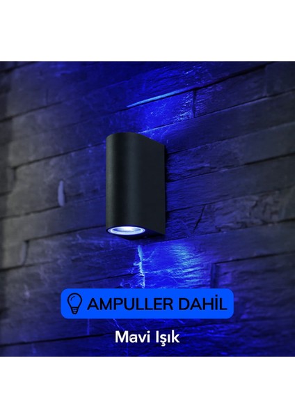 Dekoratif Çift Yönlü Siyah Aplik - Mavi Işık - Ampuller Dahil