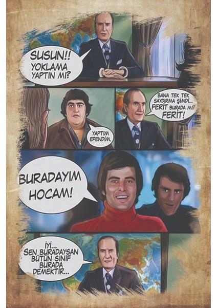 Hababam Sınıfı Yeşilçam Vazgeçilmezleri Karikatür 50X70 Retro Afiş