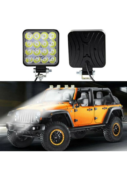 10V-60V 48W Slim 16 Led Kare Çalışma Lambası Off Road Sis Farı (1 Adet)