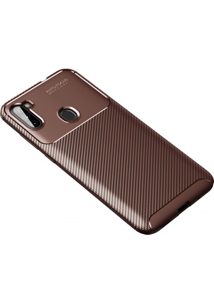Samsung Galaxy A11 Kılıf Karbon Görünümlü Silikon - Kahverengi