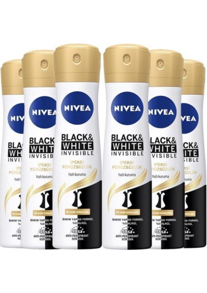 Invisible Black & White Ipeksi Pürüzsüzlük Kadın Deodorant 150 ml x 6