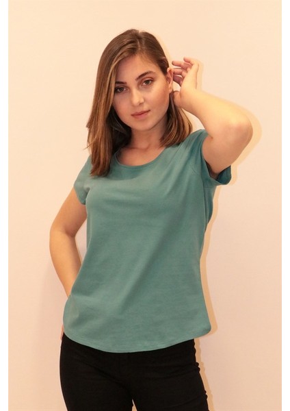 Kadın Mint Yeşili Bisiklet Yaka Basic T-Shirt