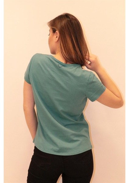 Kadın Mint Yeşili Bisiklet Yaka Basic T-Shirt