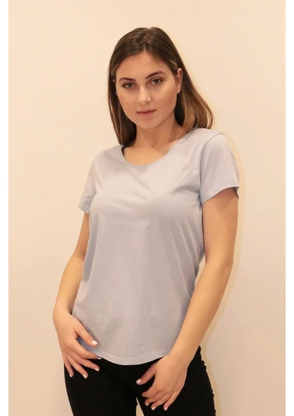 Kadın Lacivert Bisiklet Yaka Basic T-Shirt