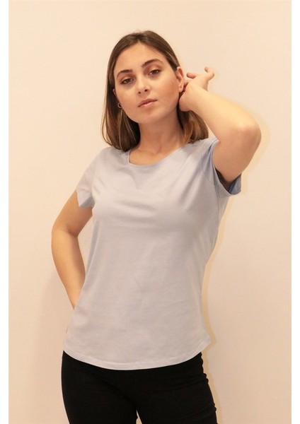 Kadın Lacivert Bisiklet Yaka Basic T-Shirt