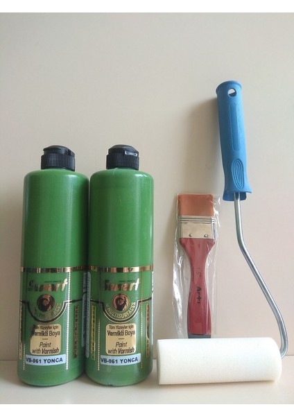 Senart Multisurface Tüm Yüzeyler Için Vernikli Boya Seti - Yonca 500 ml 2'li + Rulo 10 cm + Fırça