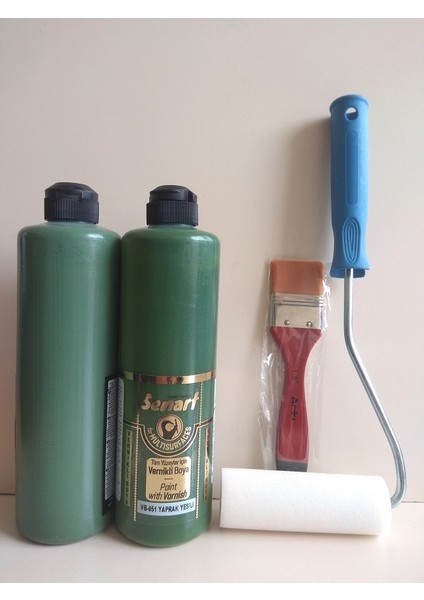 Senart Multisurface Tüm Yüzeyler Için Vernikli Boya Seti - Yaprak Yeşili 500 ml 2'li + Rulo 10 cm + Fırça