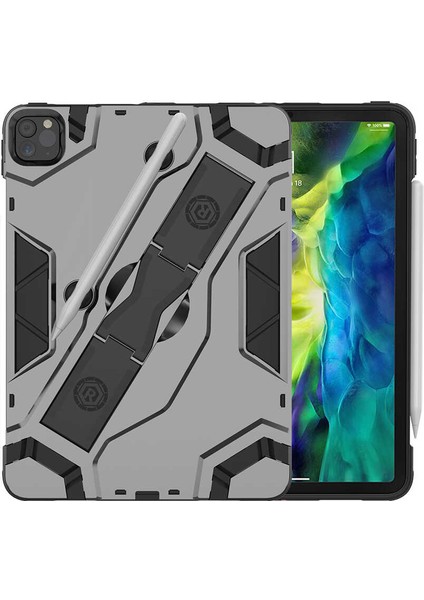 Aşksesuar Apple iPad Pro 11 2020 Tank Kılıf Defens 360 Tam Koruma Armour Zırhlı Standlı Kılıf Gri-Siyah