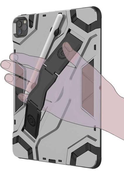 Aşksesuar Apple iPad Pro 11 2020 Tank Kılıf Defens 360 Tam Koruma Armour Zırhlı Standlı Kılıf Gri-Siyah modelleri