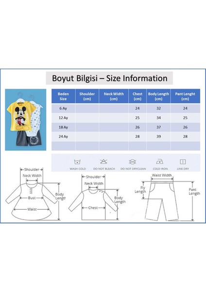 Erkek Bebek Takım Mickey Desenli Üçlü Bebek Takım