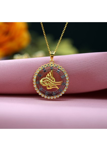 Beyaz Taşlı Yusufçuk Osmanlı Tuğralı Gümüş Kolye