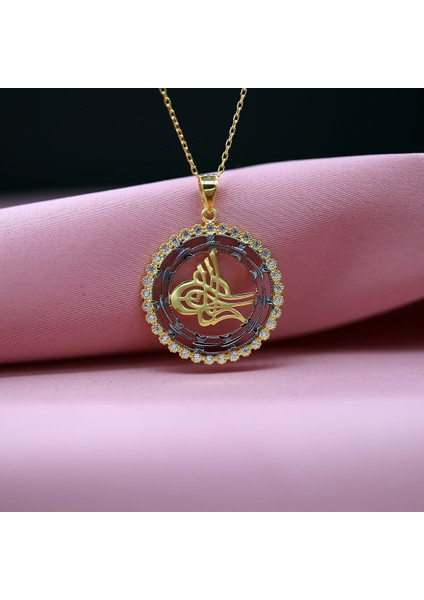 Beyaz Taşlı Yusufçuk Osmanlı Tuğralı Gümüş Kolye