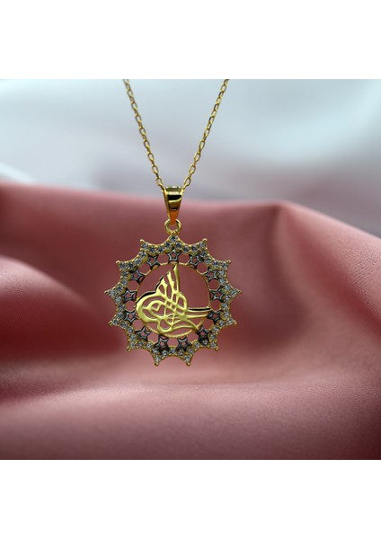 Beyaz Taşlı Yıldızlı Osmanlı Tuğralı Gümüş Kolye modelleri