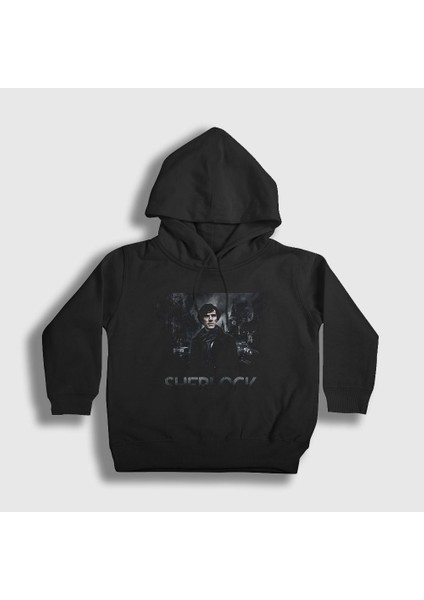 Unisex Çocuk Siyah London V2 Sherlock Holmes Kapüşonlu Sweatshirt