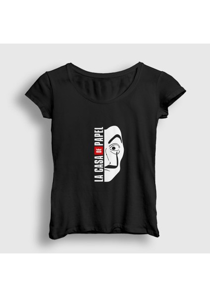 Kadın Siyah Mask V2 La Casa De Papel T-Shirt