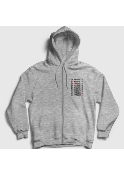 Unisex Gri Diagonal Shameless Fermuarlı Kapüşonlu Sweatshirt