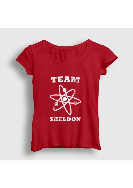 Kadın Kırmızı Team Sheldon The Big Bang Theory T-Shirt