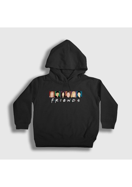 Unisex Çocuk Siyah Profiles Friends Kapüşonlu Sweatshirt