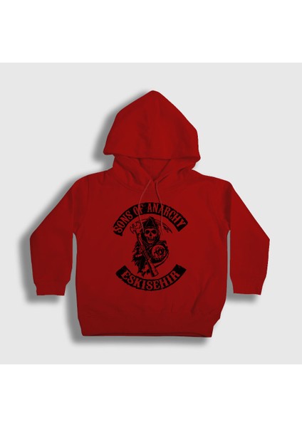 Unisex Çocuk Kırmızı Eskişehir Sons Of Anarchy Kapüşonlu Sweatshirt