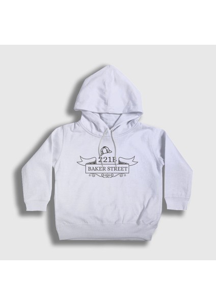 Unisex Çocuk Beyaz 221B Sherlock Holmes Kapüşonlu Sweatshirt