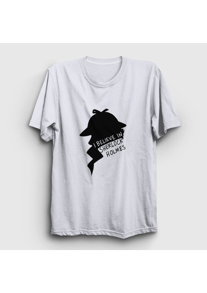 Unisex Beyaz Believe V2 Sherlock Holmes T-Shirt