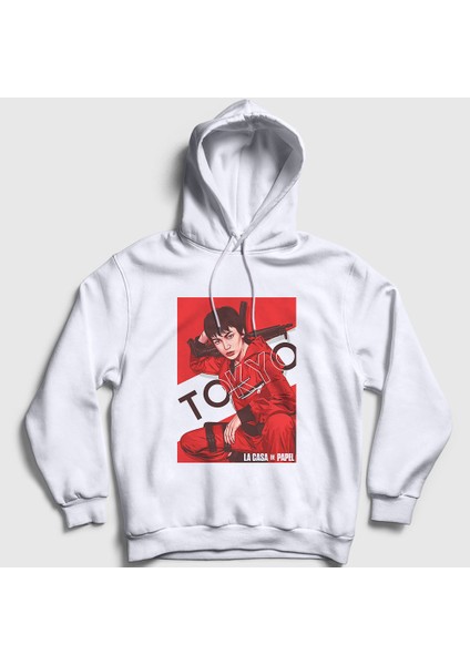 Unisex Beyaz Tokyo La Casa De Papel Kapüşonlu Sweatshirt
