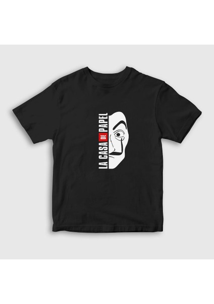 Unisex Çocuk Siyah Mask V2 La Casa De Papel T-Shirt