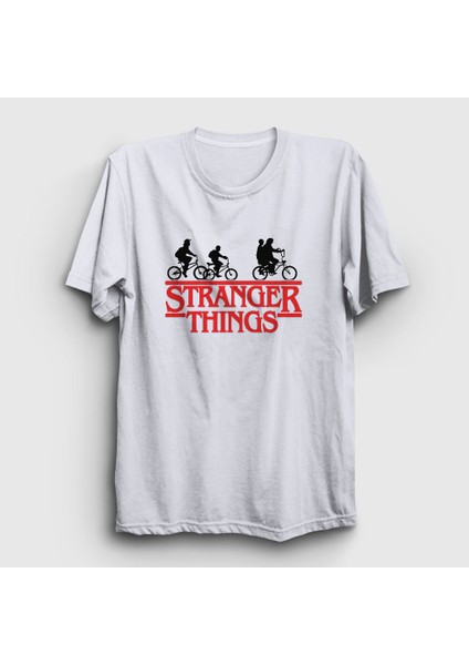 Unisex Beyaz Bicycles Stranger Things T-Shirt