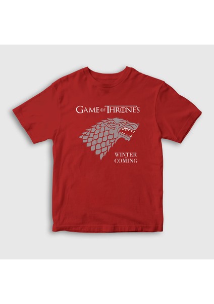 Unisex Çocuk Kırmızı Stark Game Of Thrones T-Shirt