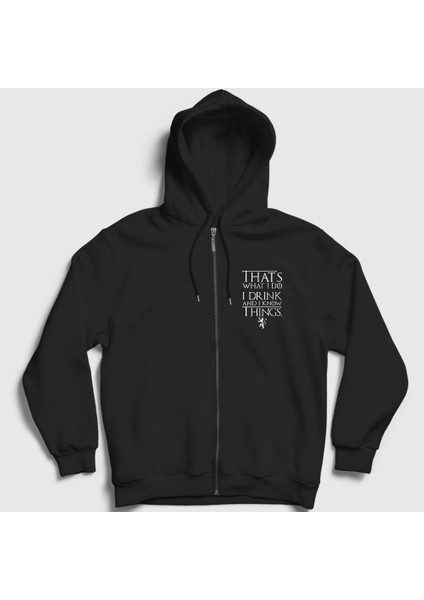 Unisex Siyah Drink Game Of Thrones Fermuarlı Kapüşonlu Sweatshirt