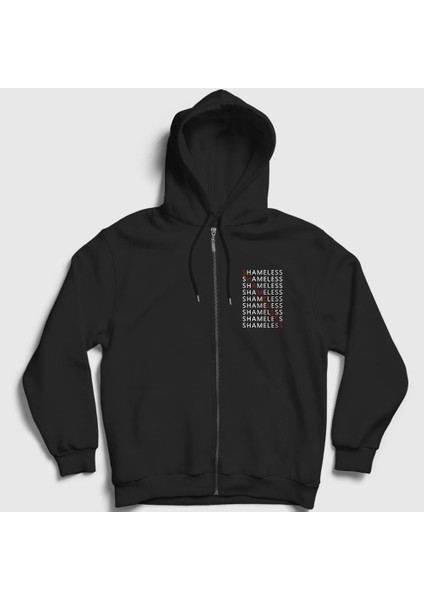 Unisex Siyah Diagonal Shameless Fermuarlı Kapüşonlu Sweatshirt
