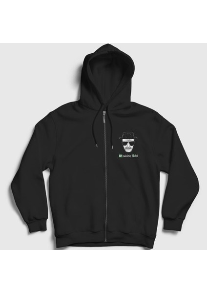 Unisex Siyah Heisenberg V2 Breaking Bad Fermuarlı Kapüşonlu Sweatshirt