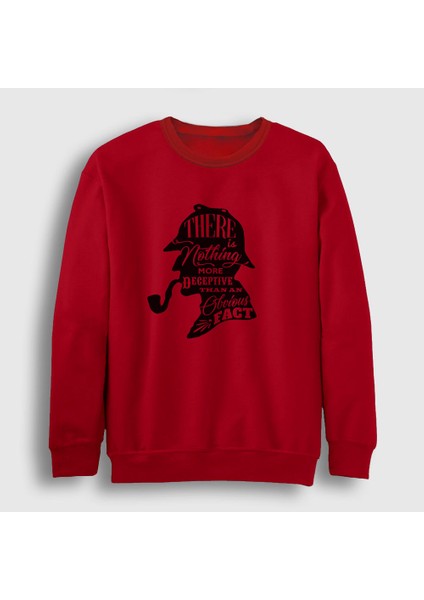 Unisex Kırmızı Fact Sherlock Holmes Sweatshirt