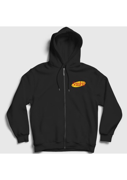 Unisex Siyah Logo Seinfeld Fermuarlı Kapüşonlu Sweatshirt